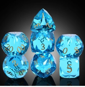Zestaw kości szklanych fasetowanych Aquamarine (7)