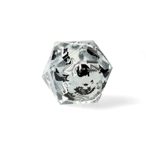 Kość żywiczna D20 33 mm Meowgic Stone (liquid core) — przód (producent)