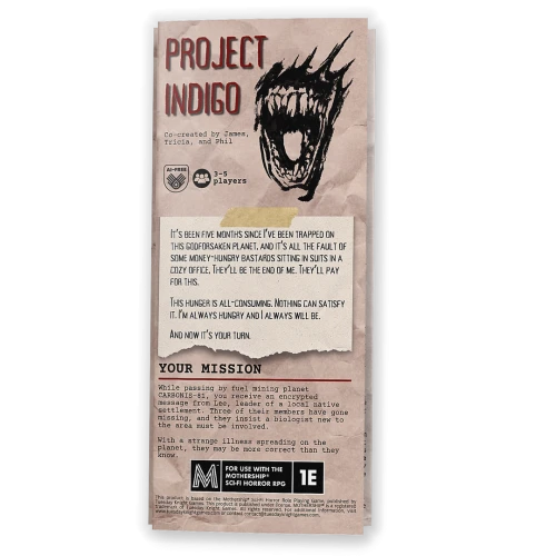 Mothership RPG Project Indigo — przód (producent)